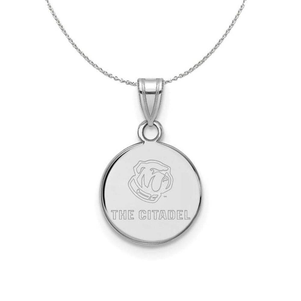 Rhodium Plated S. Silver The Citadel SM Bulldogs Disc Necklace, 24 In